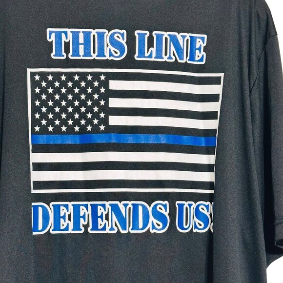 Men’s Black Police Flag T-Shirt – XL Short Sleeve Polyester Graphic Tee - Picture 4 of 7